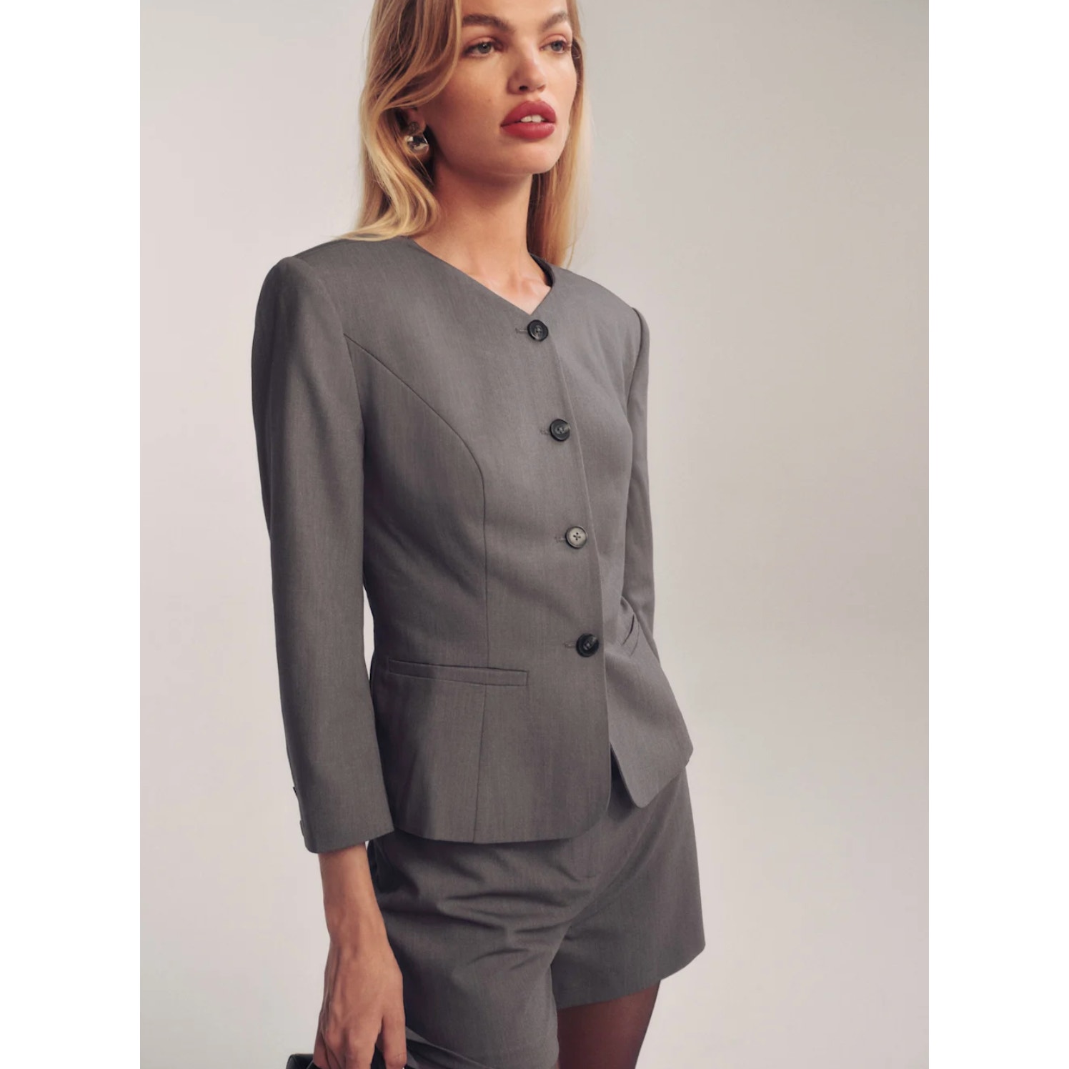 Nwt Reformation Gray Luc Collarless Suit Blazer Jacket Size 4
